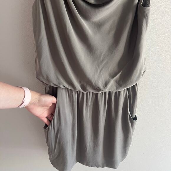 Theory Gray Draped Neck Silk Blend Sleeveless Dress with Pockets Size 6 - Picture 3 of 9